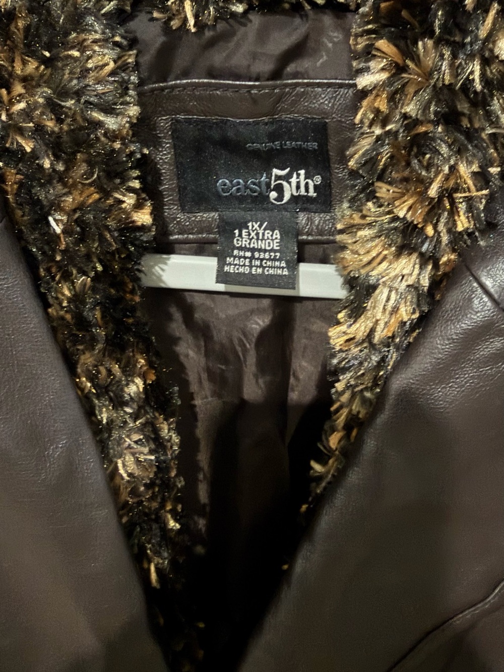 Classic Women's 1 XL Faux Leather Coat with scarf- Brown - Picture 2 of 4
